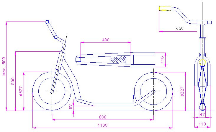 Rozměrový náčrt K-bike K6 ukazuje mimo jiné výšku horní hrany hlavového složení 500 mm, což je skvělé | Zdroj K-bike